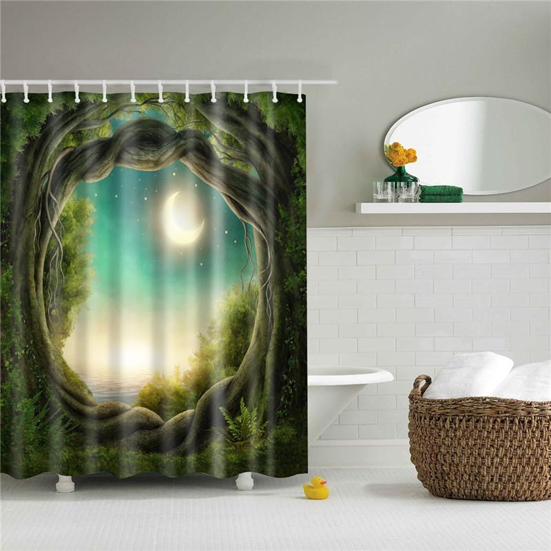 Forest Trees Printed 3D Bath Curtains Waterproof Polyester Fabric Washable Bathroom Shower Curtain Screen With Hooks Accessories