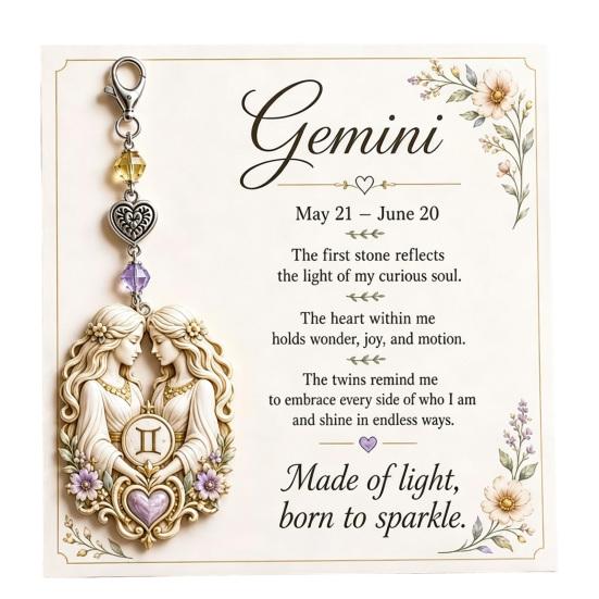 Zodiac Sign Keychain 12 with Keepsake Card, Star Pendant, Backpack Handbag Purse Charm, Inspirational Gift for Men Women Charm