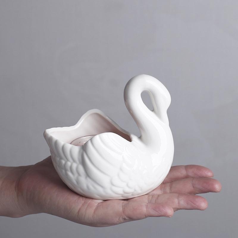 Decorative Ceramic Duck Tealight Candle Holders for Dining Table Centerpieces, Tabletop Small Succulents Planter Pot for Shelf Decors