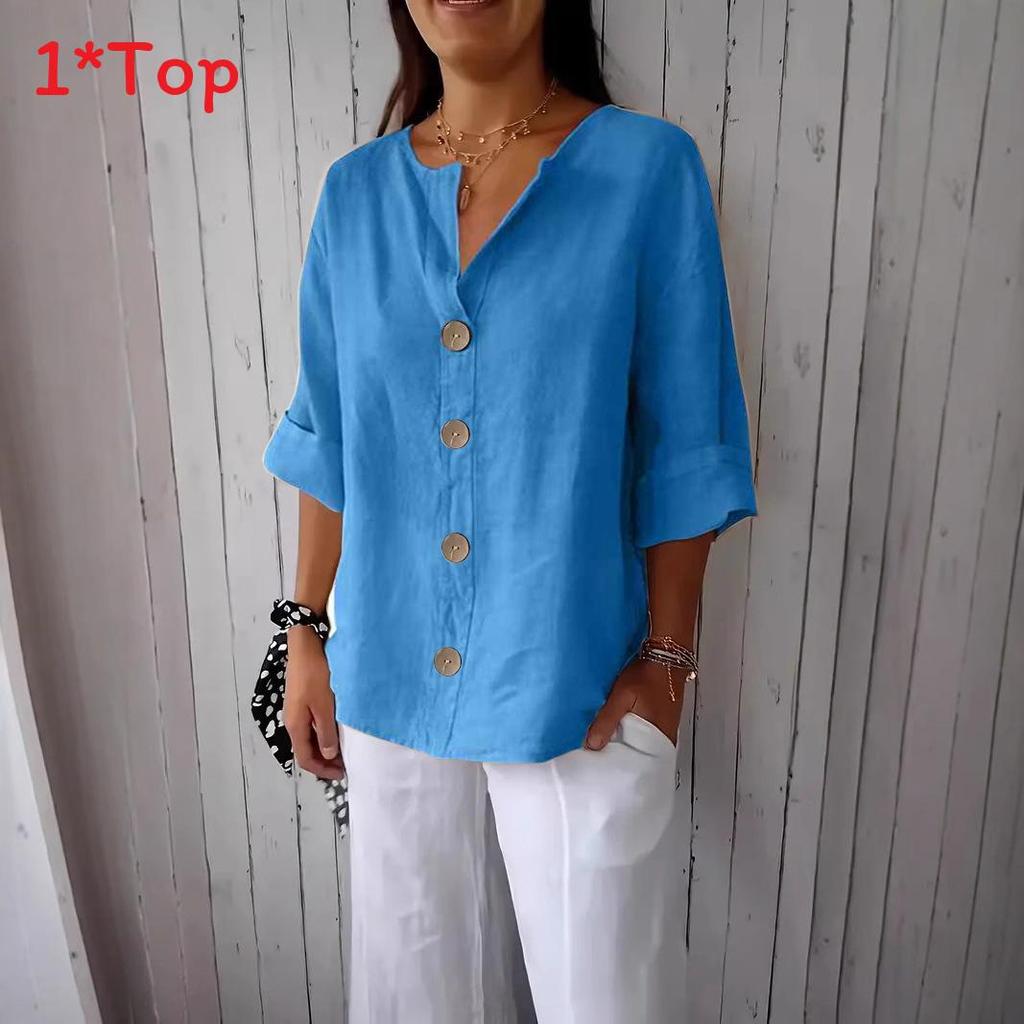 Linen Cotton Buttonup Shirt For Women With Loose Fit And Mandarin Collar For Casual Summer Wear