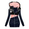 Women's 2024 Zipper Color Block Print Hooded Sweatshirt Jacket