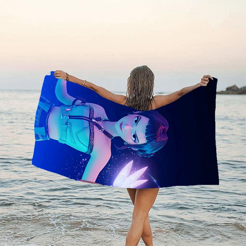 1pc KPop Demon Hunters ZOEY6 Beach Towel, Beach and Seaside Swimming Pool Equipment, Fashion Pattern, Rectangular, Travel Essentials