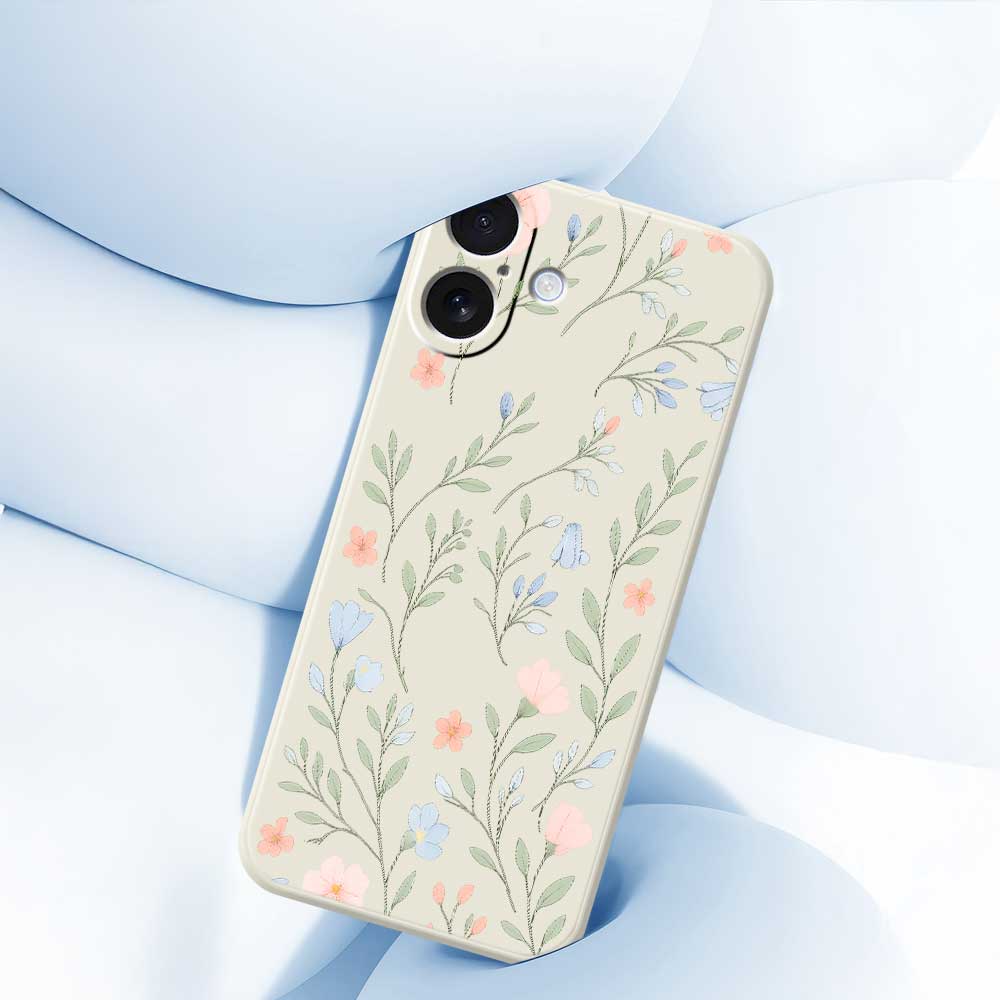 For iPhone 17 Case Pink Blue Flowers Pattern Printing Straight Edge TPU Phone Back Cover