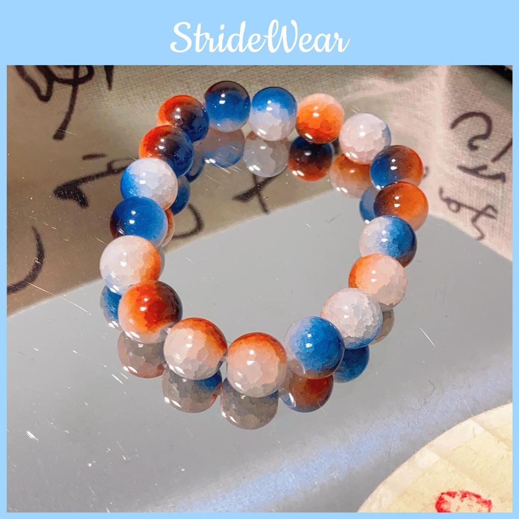 Style Chinese Modern Handmade Bracelet With Deep Sea Glass And Blue Tiger Eye Stones