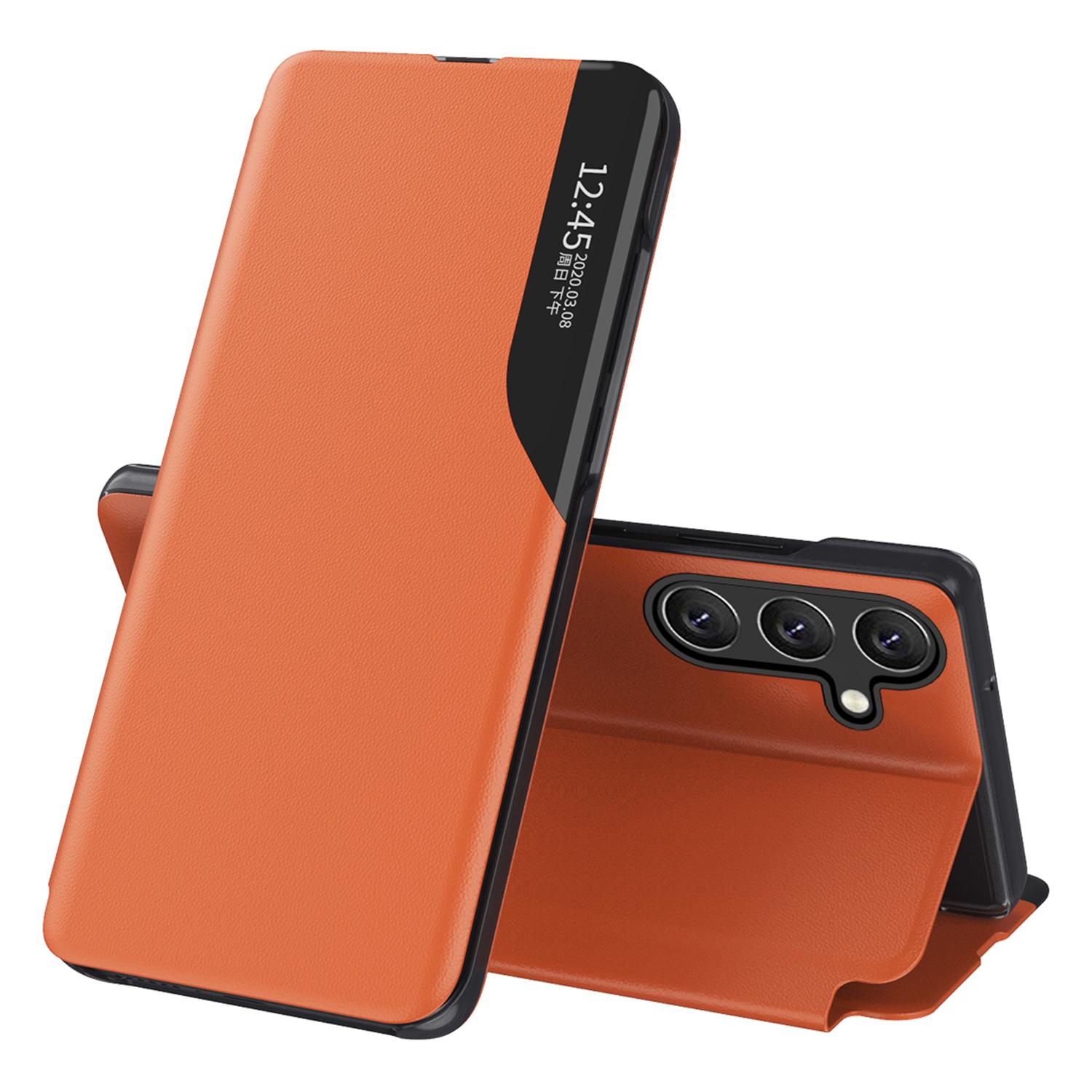 

For Samsung Galaxy M55 5G/C55 5G/F55 5G Case View Window PU Leather Stand Cover Orange