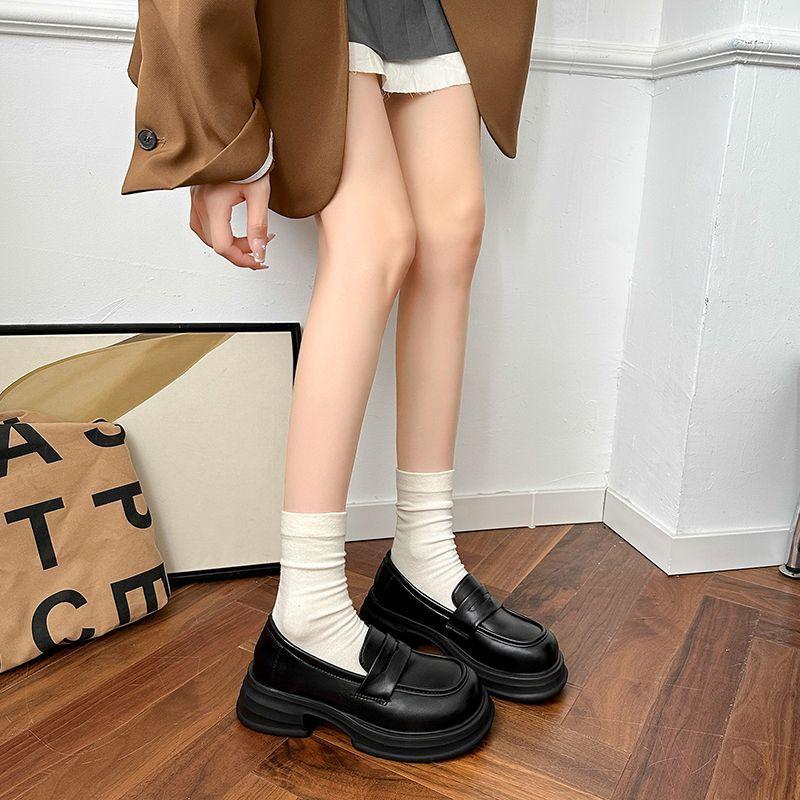 British French Mary Jane Small Leather Shoes Thick Heel Loafers Muffin Sole New Round Head One Pedal Uniform Women's Shoes