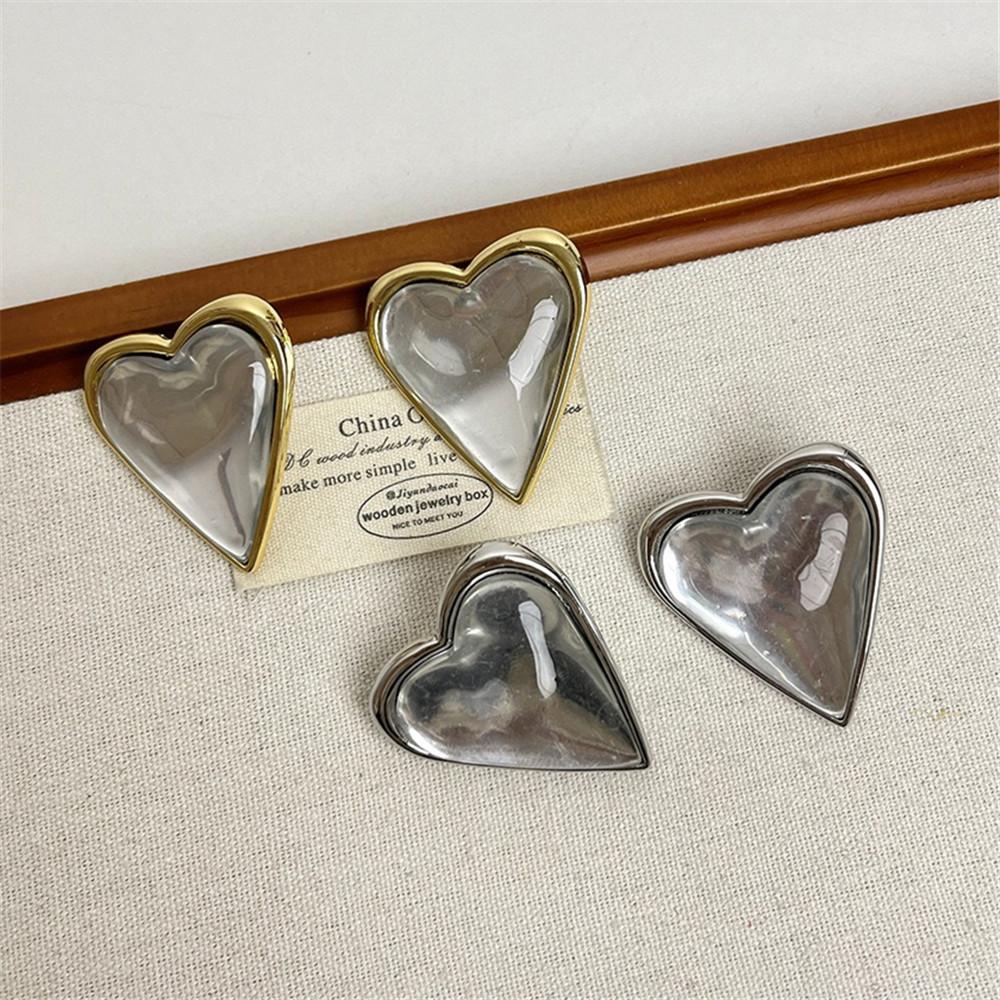 New Fashion Retro Heart Earrings 3D Transparent Exquisite and Elegant Ear Ornaments Unique Korean Heart-Shaped Studs Earrings