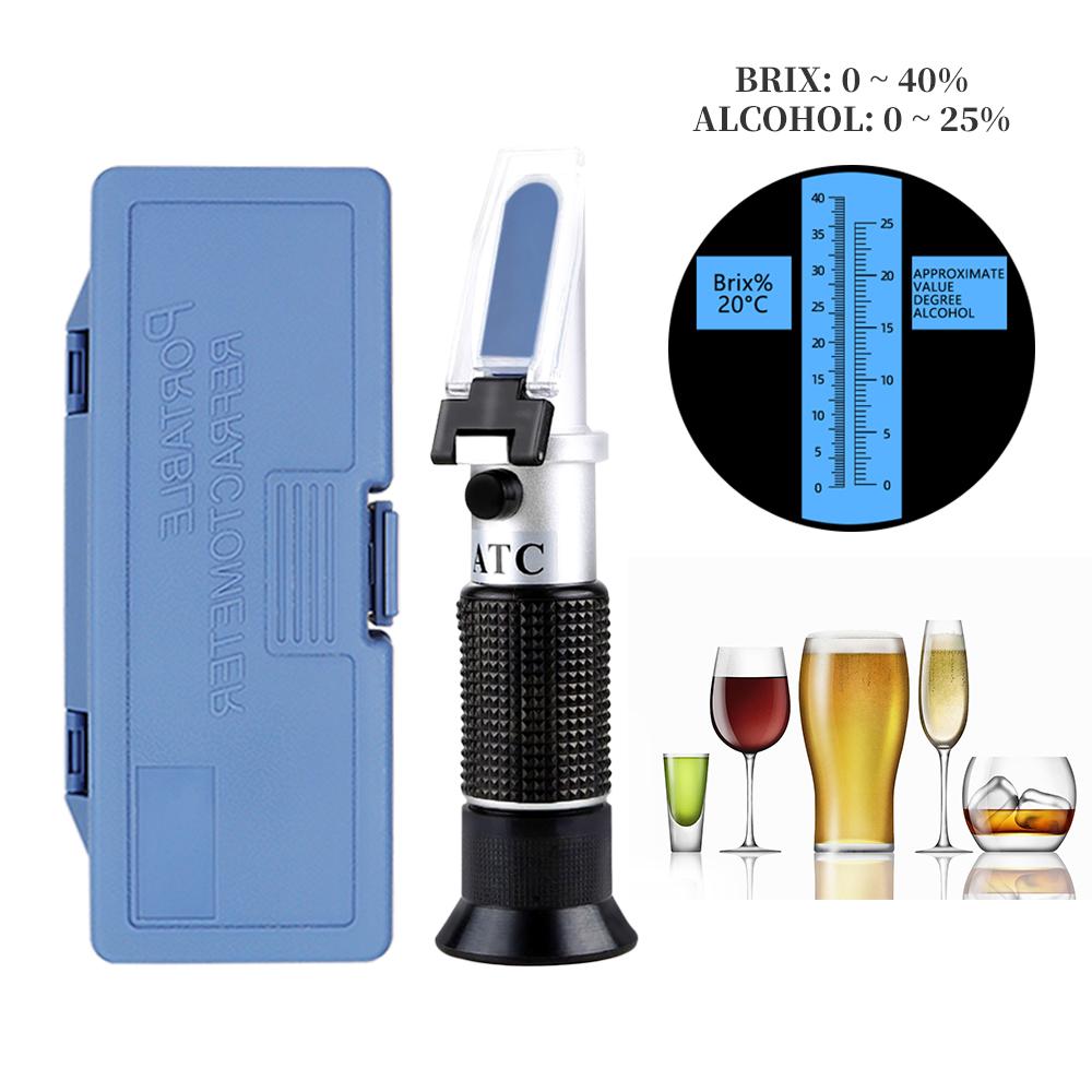 ATC Handheld Refractometer 0-40% Brix 0-25% Alcohol Wine Refractometer Sugar Brix Meter Wort Specific Gravity Wine Tester