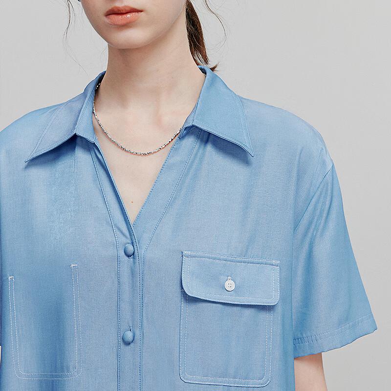 Chuyu Women's Faux Denim Spliced Mid-Length Shirt Dress