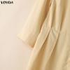 VONDA Damen Lapel Kragen 3/4 Ärmel Lässig Elegant Lang Weiter Bein Jumpsuit Rompers Für Große