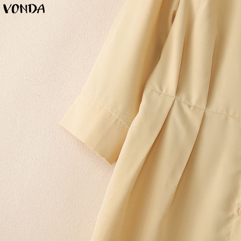 VONDA Damen Lapel Kragen 3/4 Ärmel Lässig Elegant Lang Weiter Bein Jumpsuit Rompers Für Große