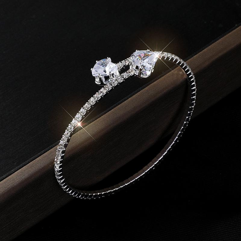 Single Row Luxury Full Diamond Bracelet Zircon Inlaid Claw Chain Bracelet Open Bracelet Jewelry