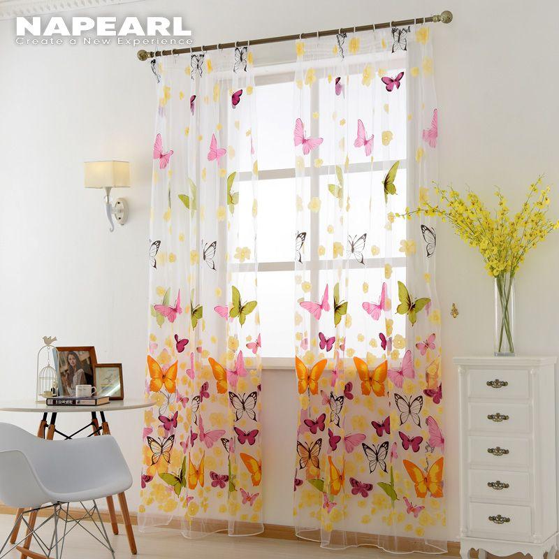 1PC Butterfly Printed Transparent Tulle Sheer Curtain for Kitchen Home Decoration Customize NAPEARL