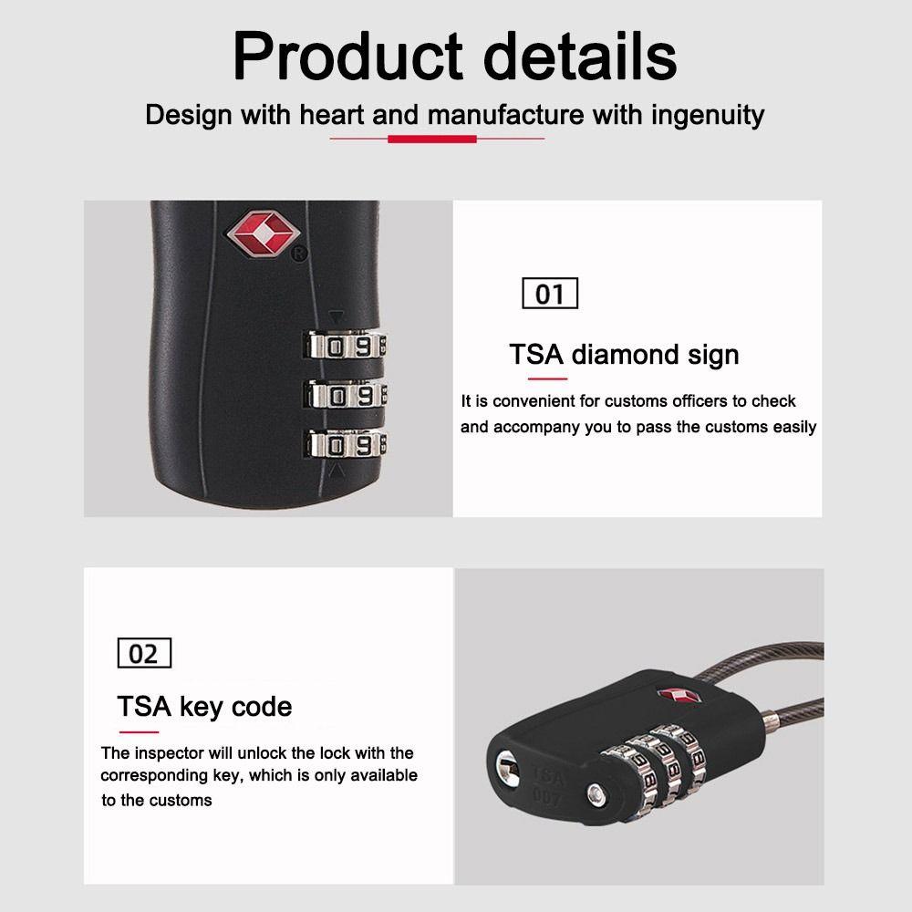 TSA Customs Password Lock Anti-theft Wire Rope Padlock Durable 3 Digit Combination Lock  Travel