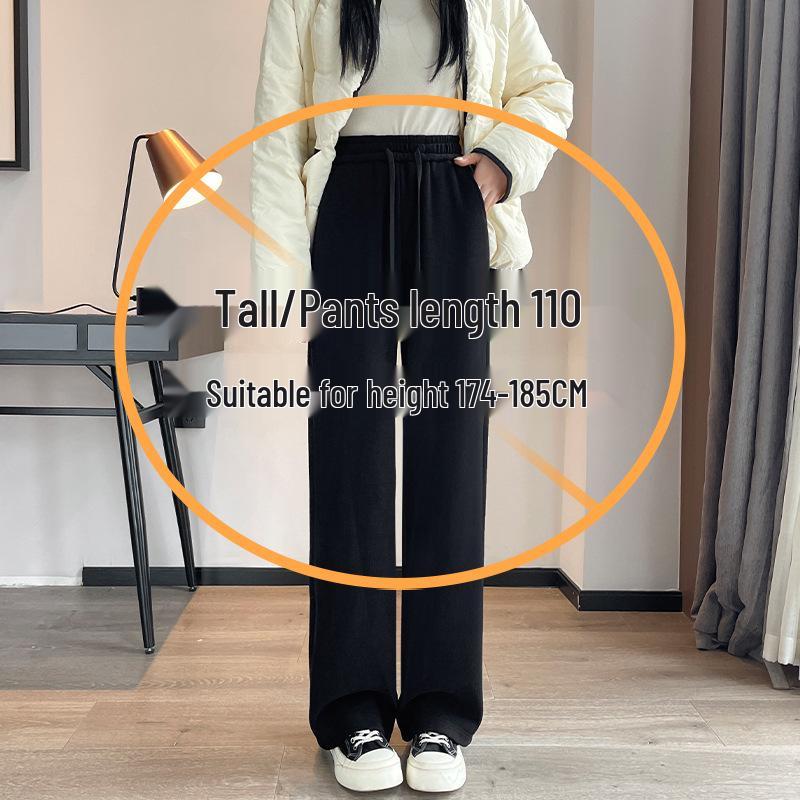 Women's Extra-Long White Lambswool Chenille Wide-Leg Knit Pants for Autumn/Winter (Tall Size 175)