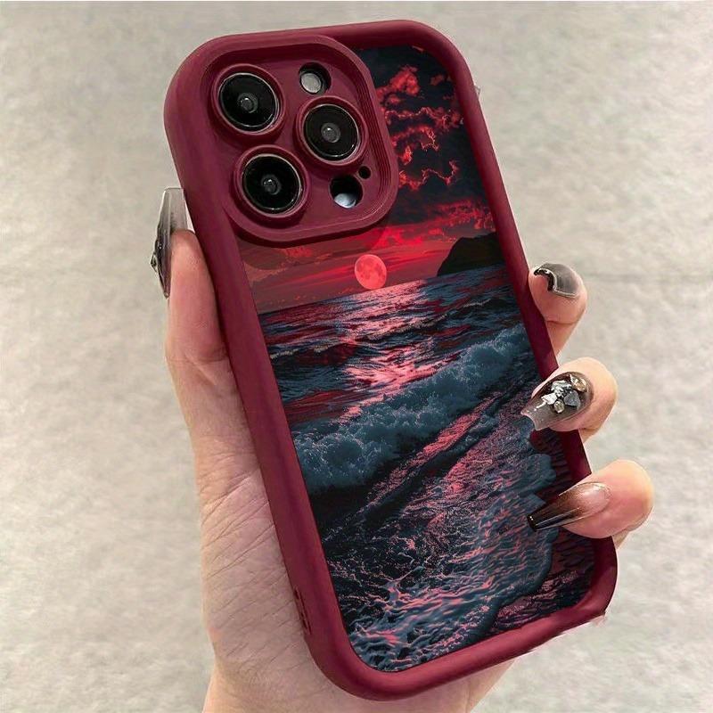 Red Sunset Beach Wave Pattern Phone Case for iPhone 17 16 15 14 Pro Max 13 12 11 XS X XR 7 8 Plus 16E 17 Air Soft Silicone Cover