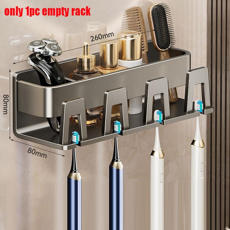 Aluminum Toothbrush Rack Punch-Free Wall-Mounted Toothbrush Cup Holder Bathroom Multifunctional Toothpaste Razor Shelf Organizer
