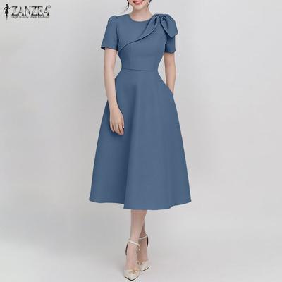 Damen Alltag Lässig Rundhals Sommer Kurzarm A-Linien Kleid