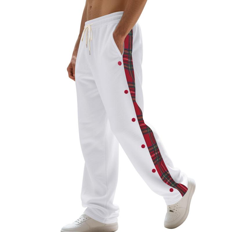 Autumn and Winter Men's Casual Pants High Street Heavyweight Loose Simple Splicing Casual Sports Button Sweatpants Men