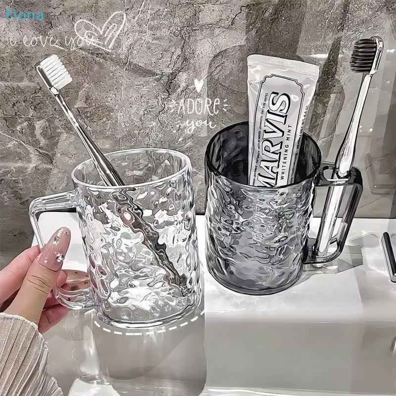 Gehämmerter Glasbecher mit Henkel, Klar & Grau Wasserbecher, Zahnbürstenhalter für Badezimmer, Zuhause, Büro