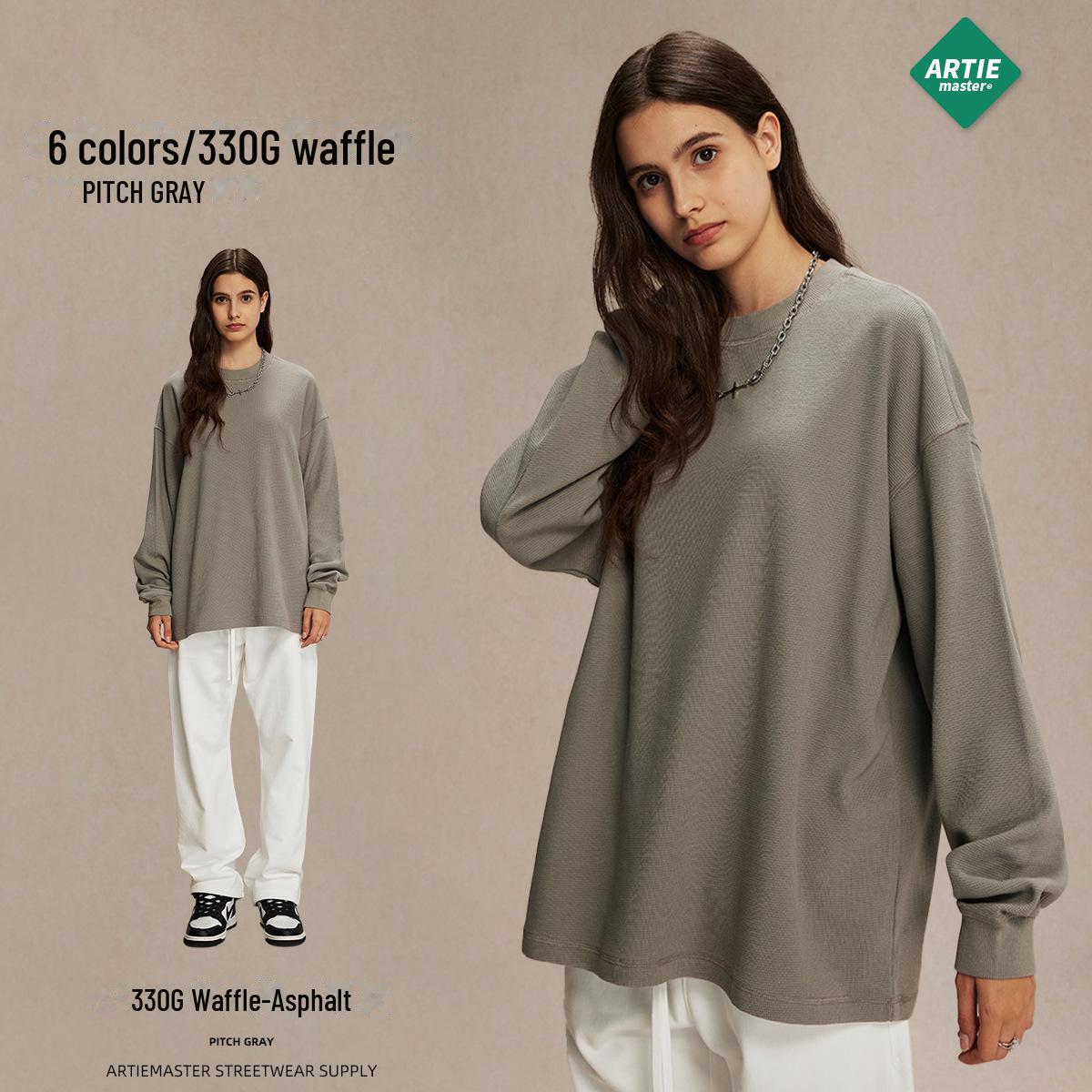 

2024 Autumn/Winter Men s Breathable Waffle Knit Long-Sleeve Tee - Trendy American Brand, Loose Fit асфальт