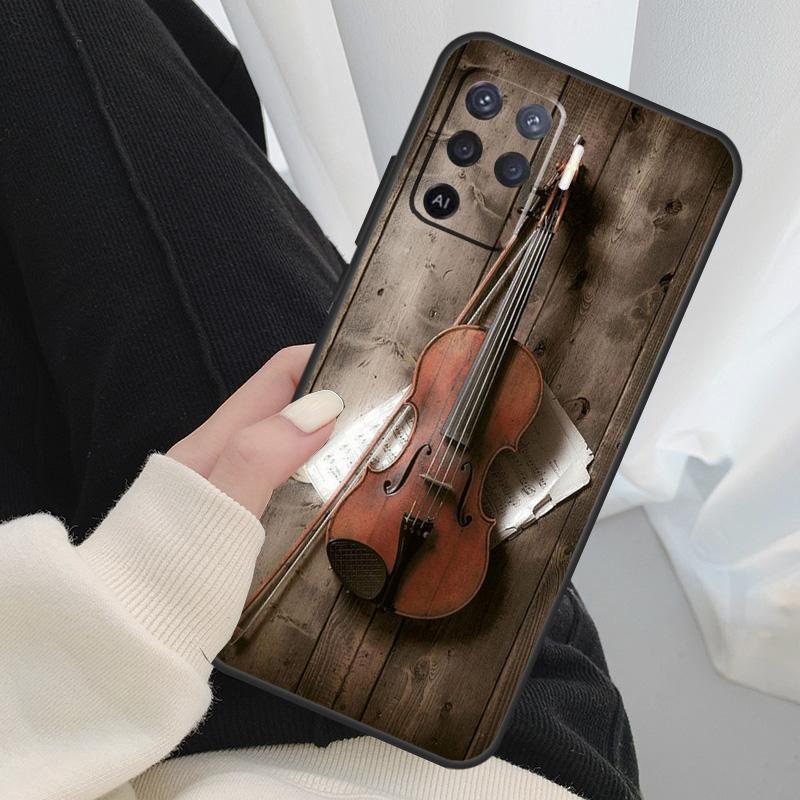Elegant Violins Bow Sheet Music Case For Oppo A18 A38 A58 A78 A98 A80 A60 A40 A96 A76 A16 A94 A74 A54 A15 A17 A57 A77 A5 Pro
