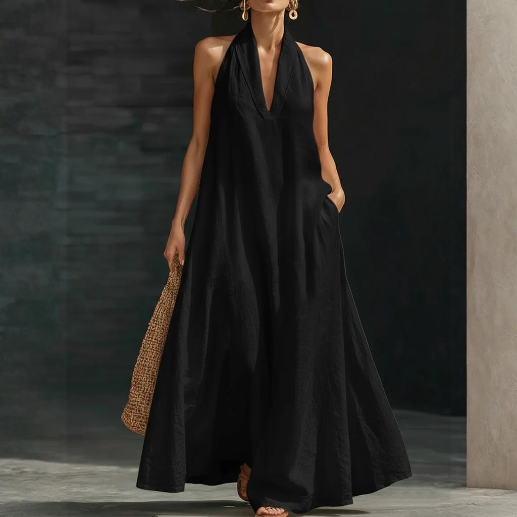 Women's Dress Casual Flowy Dresses V-neck Vocation Boho Beach Sundress