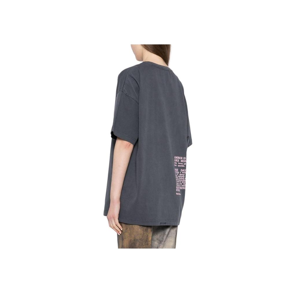 We11done Letter Print Round Neck Short Sleeve T-Shirt Unisex Tops Charcoal WD-TT2-24-761-U-CH