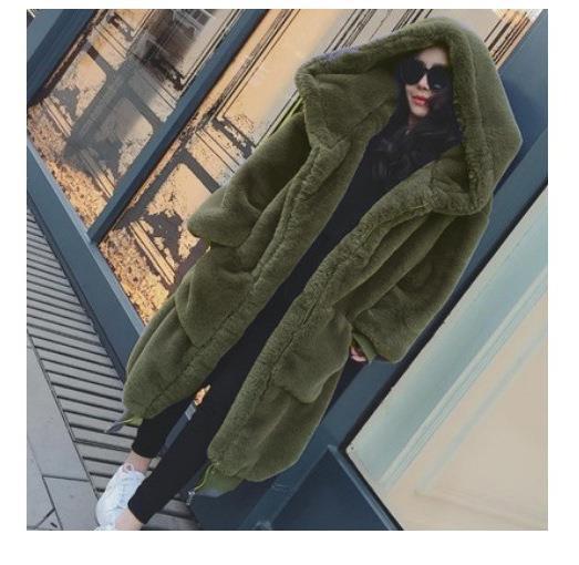 Autumn and winter imitation Rex rabbit hair thickened medium and long hooded fur coat fur coat women's fashion