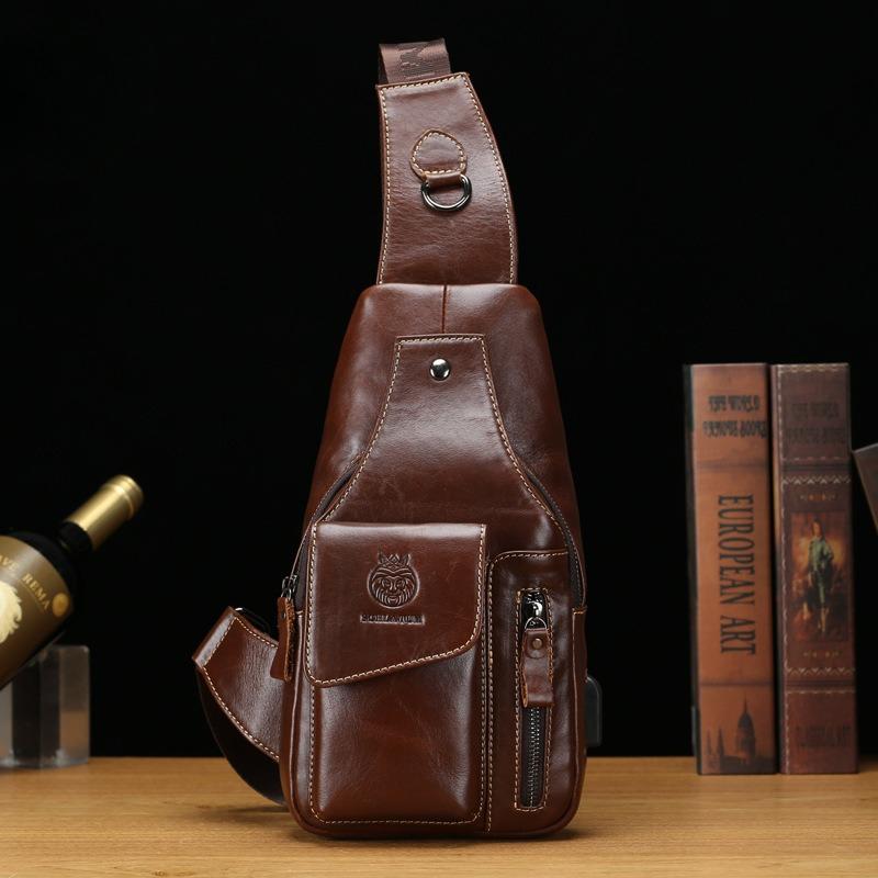Genuine Leather Crossbody Bag, Retro Cowhide Men's Front Shoulder Bag