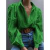 European and American retro hollow embroidered long-sleeved shirt women's summer loose and thin bubble sleeve long-sleeved shirt women's top