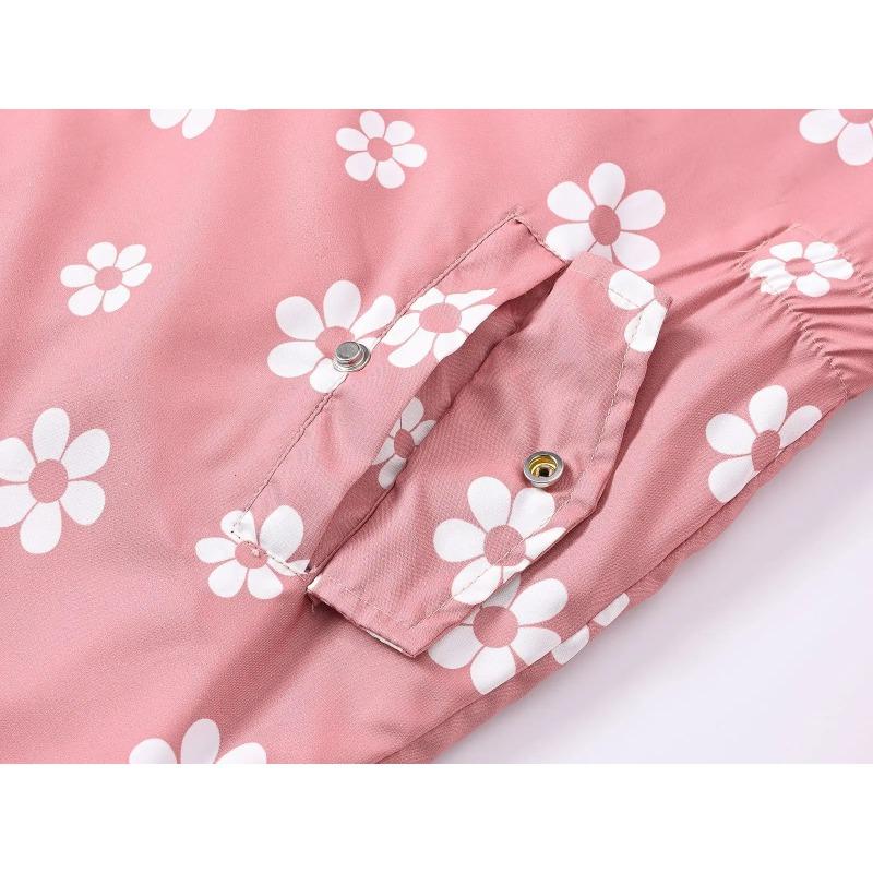 Autumn Girls Jacket Floral Fashion Windbreaker Coat Hooded Zipper Girls Outerwear Gifts Kids Clothes
