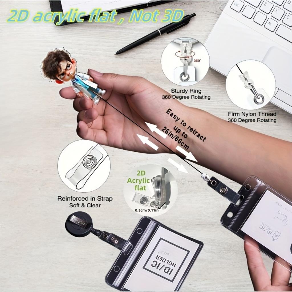 2D Flat Acrylic Unhappy Doctor Retractable Badge Reel, Multifunctional Work ID Holder, Lovely Gift For Teacher Nurse Doctor Student And Office Staff