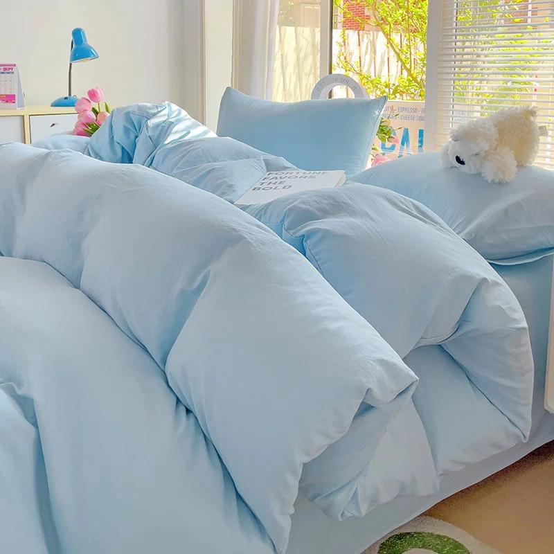 Solid Cotton Bedding Set For Boys with Sheet Duvet Cover Pillowcase Single Couple Bedsheet King Queen Double Twin Size Bed Linen