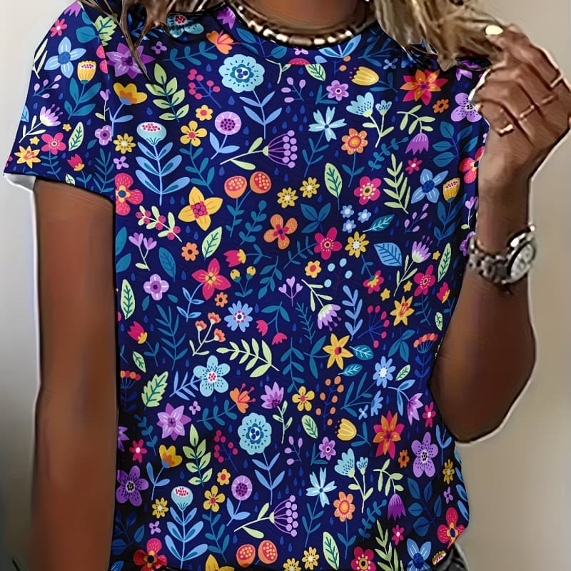 Round neck T-shirt, casual short-sleeved T-shirt, fashionable short-sleeved round neck top S