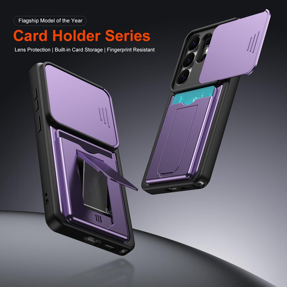 KEYSION Card Holder Bag Phone Case for Samsung S26 Ultra 5G Slide Camera Protection Kickstand Shockproof Cover for Galaxy S26+5G