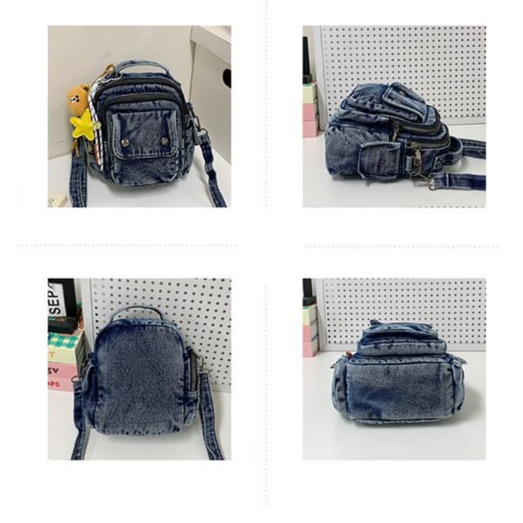 Retro Washed Old Denim Mini Messenger Bag