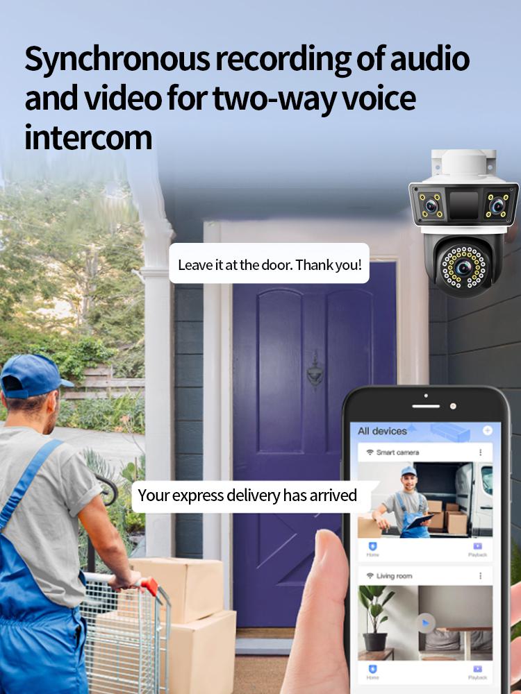 NIBIOK 390EYES Three Lens Camera HD 12MP 4K WIFI IP CCTV Mobile Tracking IP66 Waterproof PTZ Camera Night Vision Two Way Intercom