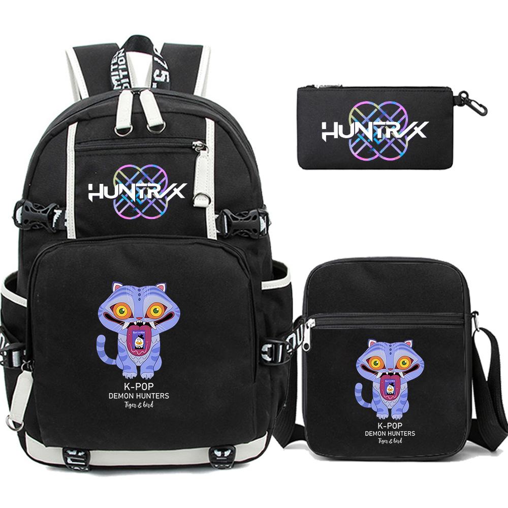 3Pcs/set Anime Kpop Printed Backpack with Pengcil Case Shoulder Bag for Teenager Girl Boy Bookbag Large Capacity Waterproof Travel Bag Kid Gift