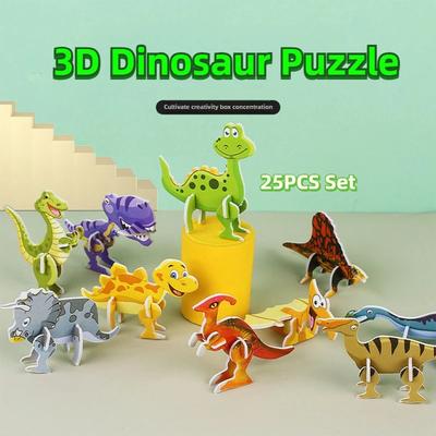 25 Pcs Dinosaur 3D Puzzles for Kids,Jurassic Forest World Theme Educational Toys for Boys Girls Birthday Party Gift Art Crafts