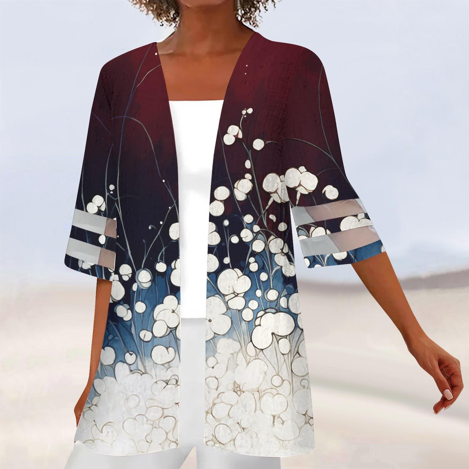 

Женская свободная повседневная кружевная рубашка с рукавом четверть с принтом, кардиган, топ XL винный