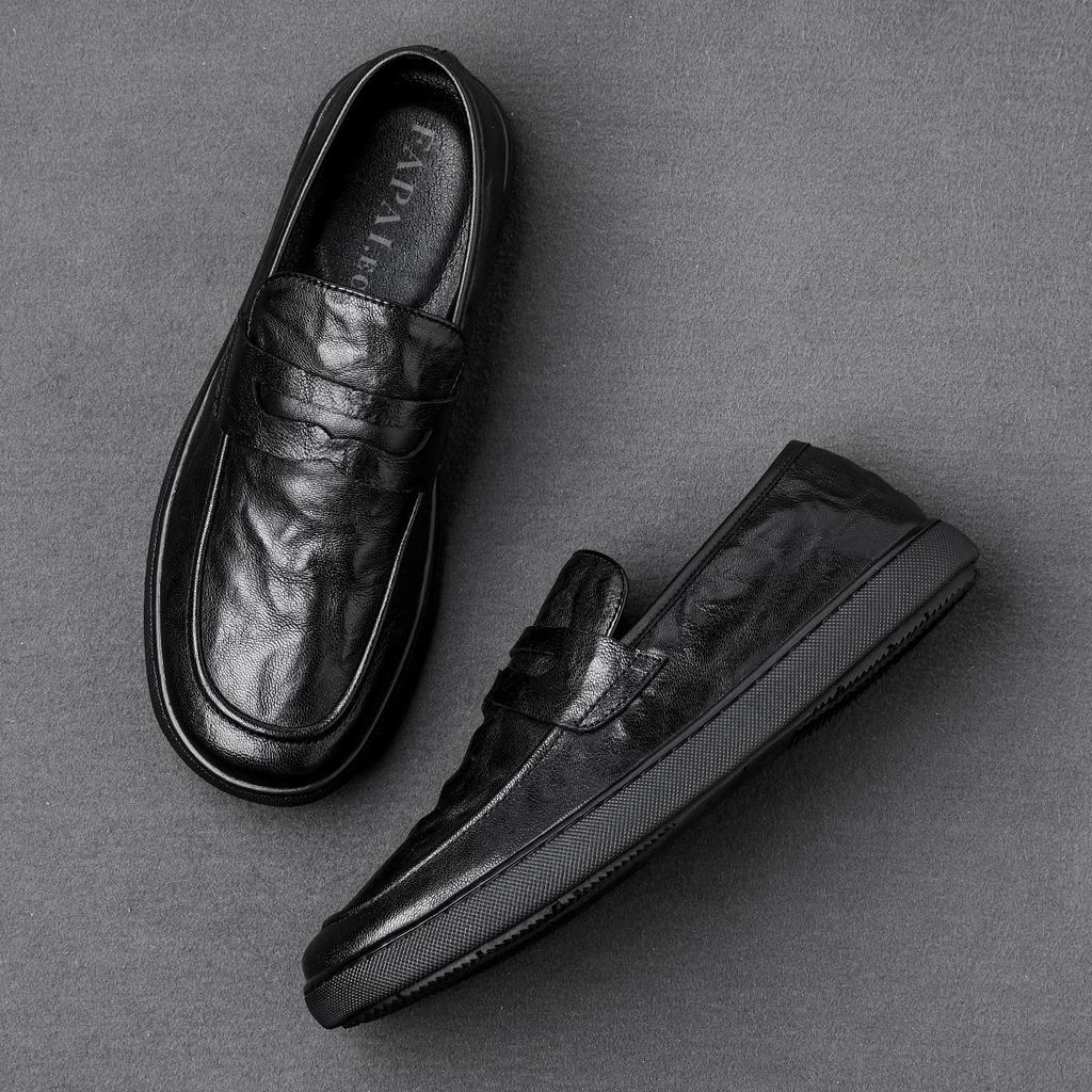 Lazy loafers men's one-pedal Doudou shoes men's casual leather shoes soft soles fashionable trendy non-slip soft soles