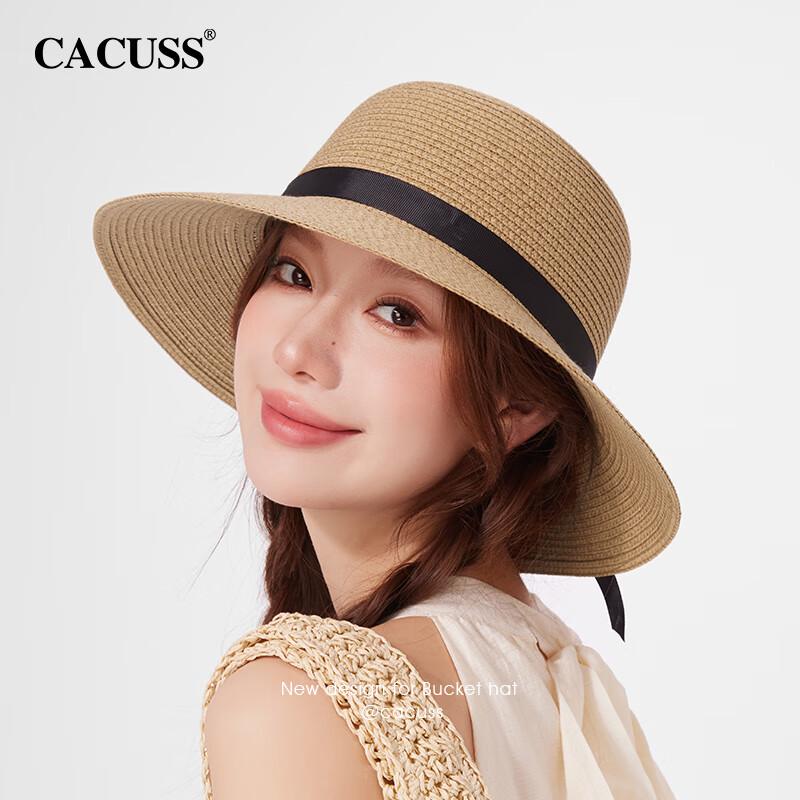 CACUSS Women s Straw Sun Hat with Bowknot One Size (56-58cm)