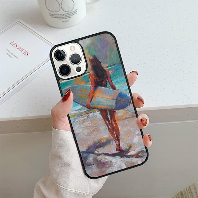 HAWAII BEACH SURF GIRL SURFING ART Phone Case For iPhone 17 Air 14 15 16 13 12 Cover For Apple Pro Max Plus