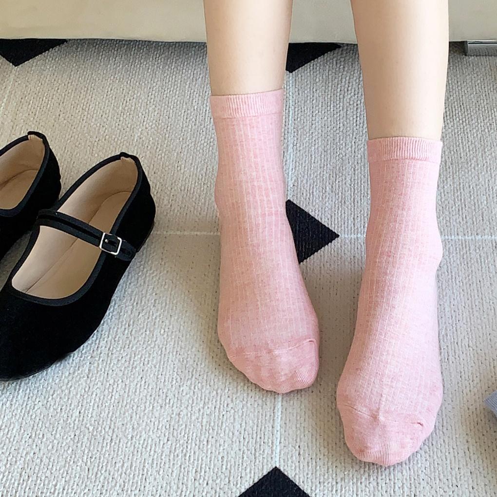 5 Pairs of Women's 4-season Pastel Mid-calf Socks
