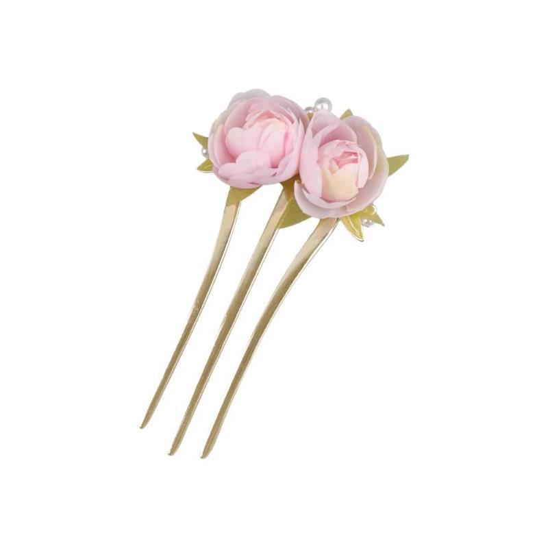 New Chinese Style Peony Beaded Three Teeth Hair Fork Vintage Elegant Bun Hair Accessories
