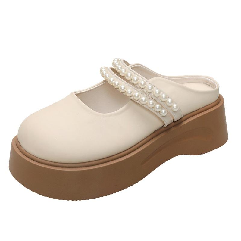 2025 New Summer Comfortable Platform Mary Jane Women's Shoes Without Heel Bag Head Half Slippers Women's Single Shoes Outside Sandals