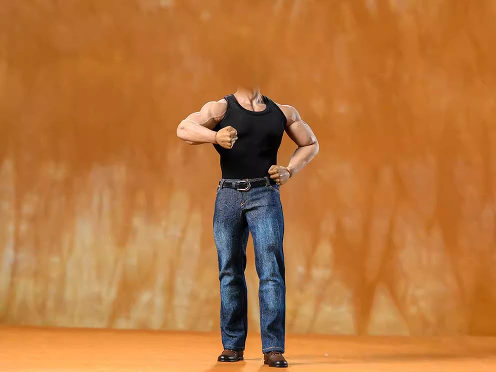HAMRETHYPPZ 1/6 Scale Costume, 1/6 Scale Figure Clothes, Male Suit, Tank Top and Jeans Suit (Body, Head, Shoes, Etc. Not Included) (Black)