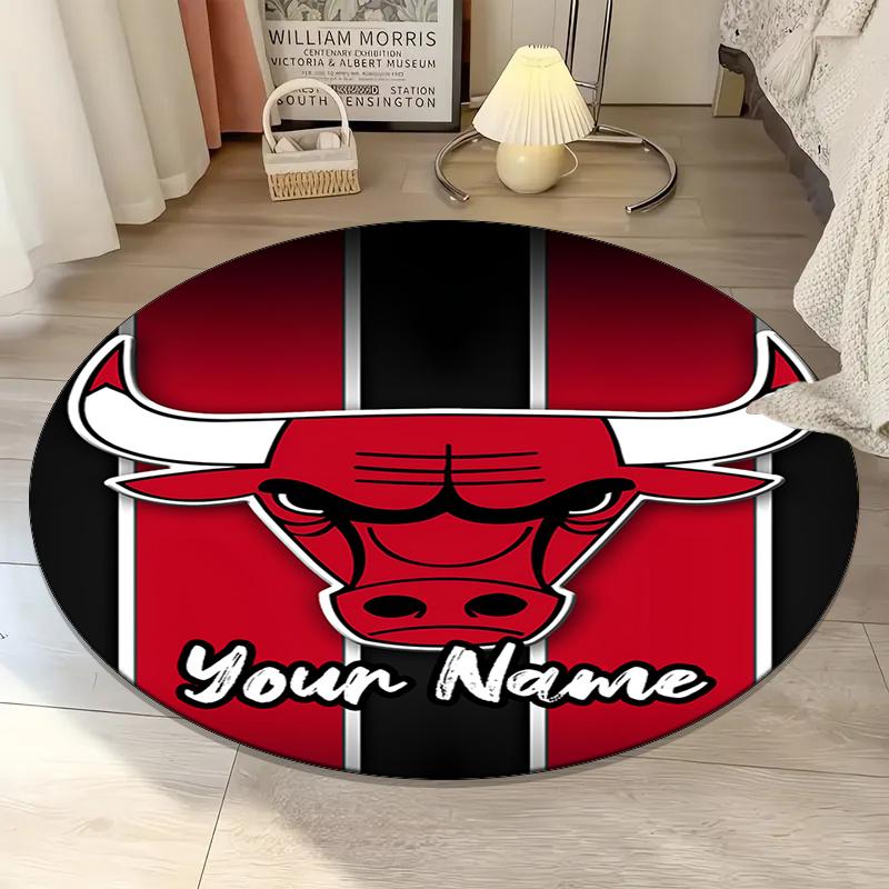 Custom Name Chicago Bulls Printed Round Rug Carpet Chair Rug Area Rug Entryway Doormats,for Office Chair Living Room Bedroom Kitchen Room.