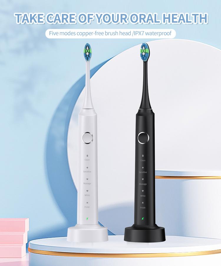 Elektryczna szczoteczka do zębów USB, akumulatorowa, elektryczna szczoteczka stomatologiczna, automatyczna, ultradźwiękowa, wodoodporna, IPX7, z 6 główkami szczoteczki